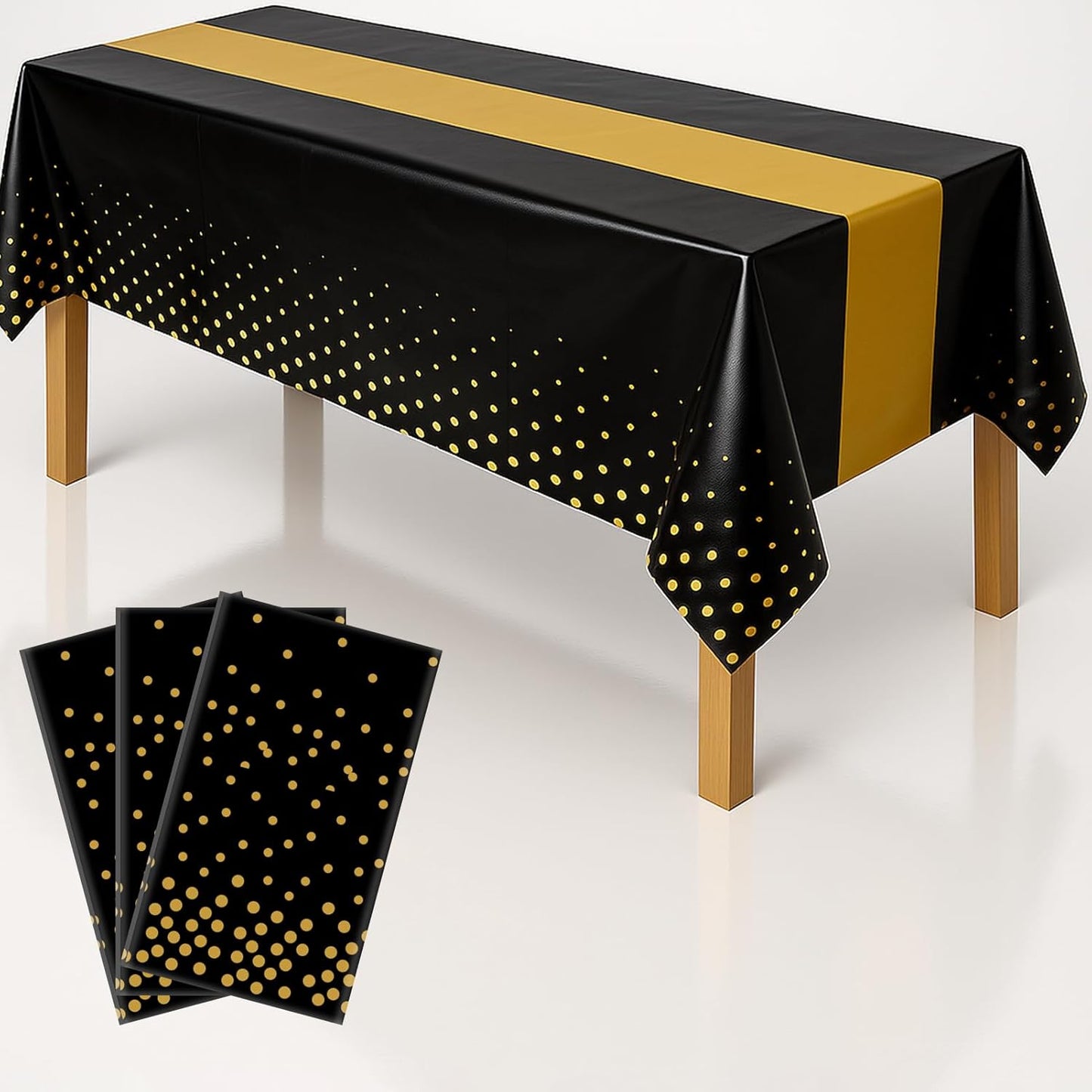 3Pcs Graduation Tablecloth,Graduation Decorations 2025,Black and Gold Retirement Party Decorations for Rectangle Tables,54"x108" Disposable Plastic Table Cloth for Congrats Grad Party Birthday Wedding