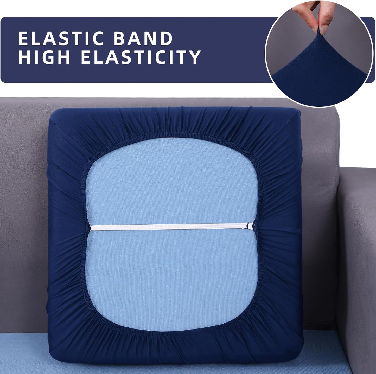 hyha Waterproof Couch Cushion Covers, Stretch Sofa Couch Seat Slipcover for Dog Washable, Non-Slip Waterproof Outdoor Cushion Covers for Patio Furniture Replacement (1 Piece for Small, Navy)