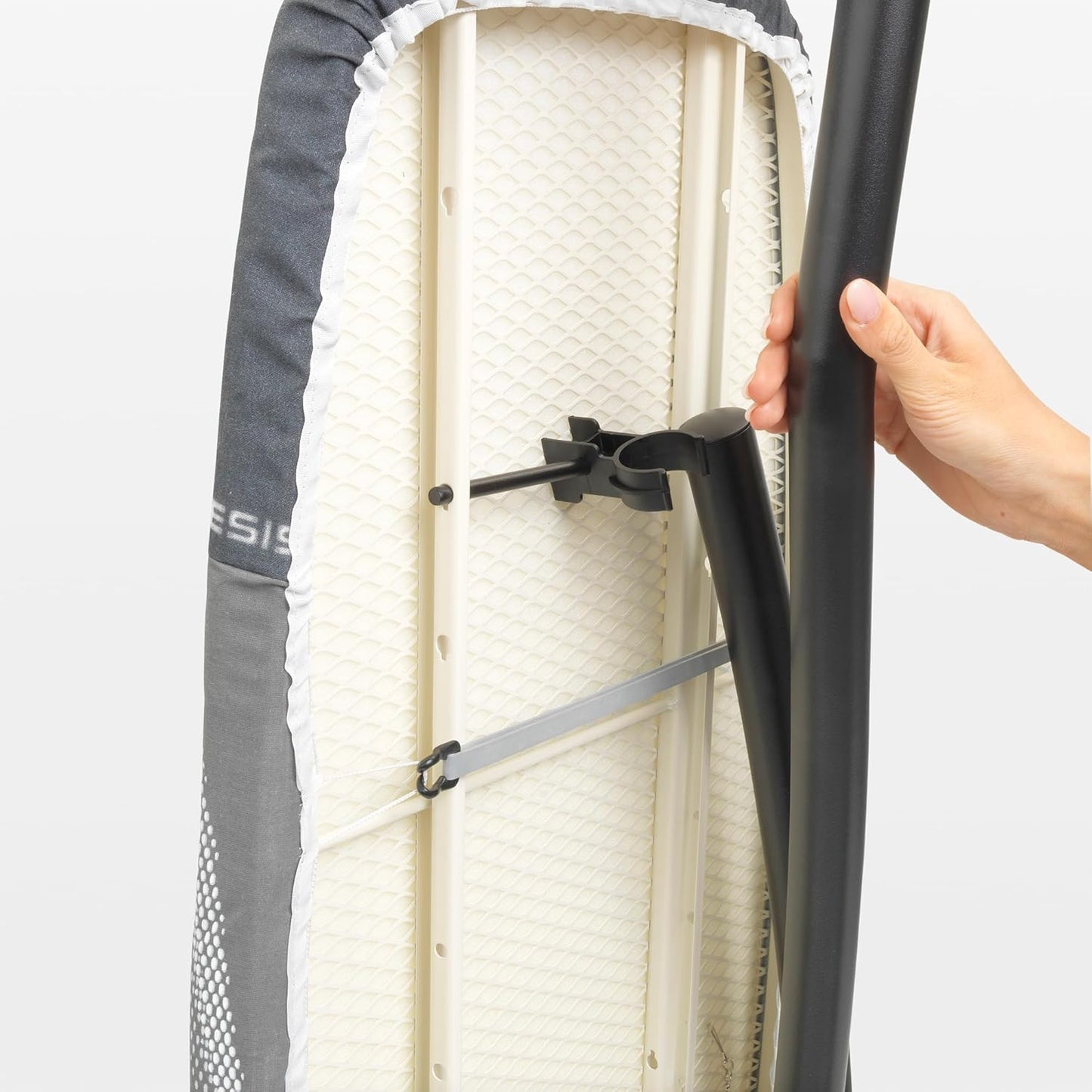 Brabantia Size D Ironing Board (53x18 in) Heat Resistant Parking Zone, Silver Frame, Non-Slip Feet, Suitable for Sit Down Ironing (Spring Bubbles)