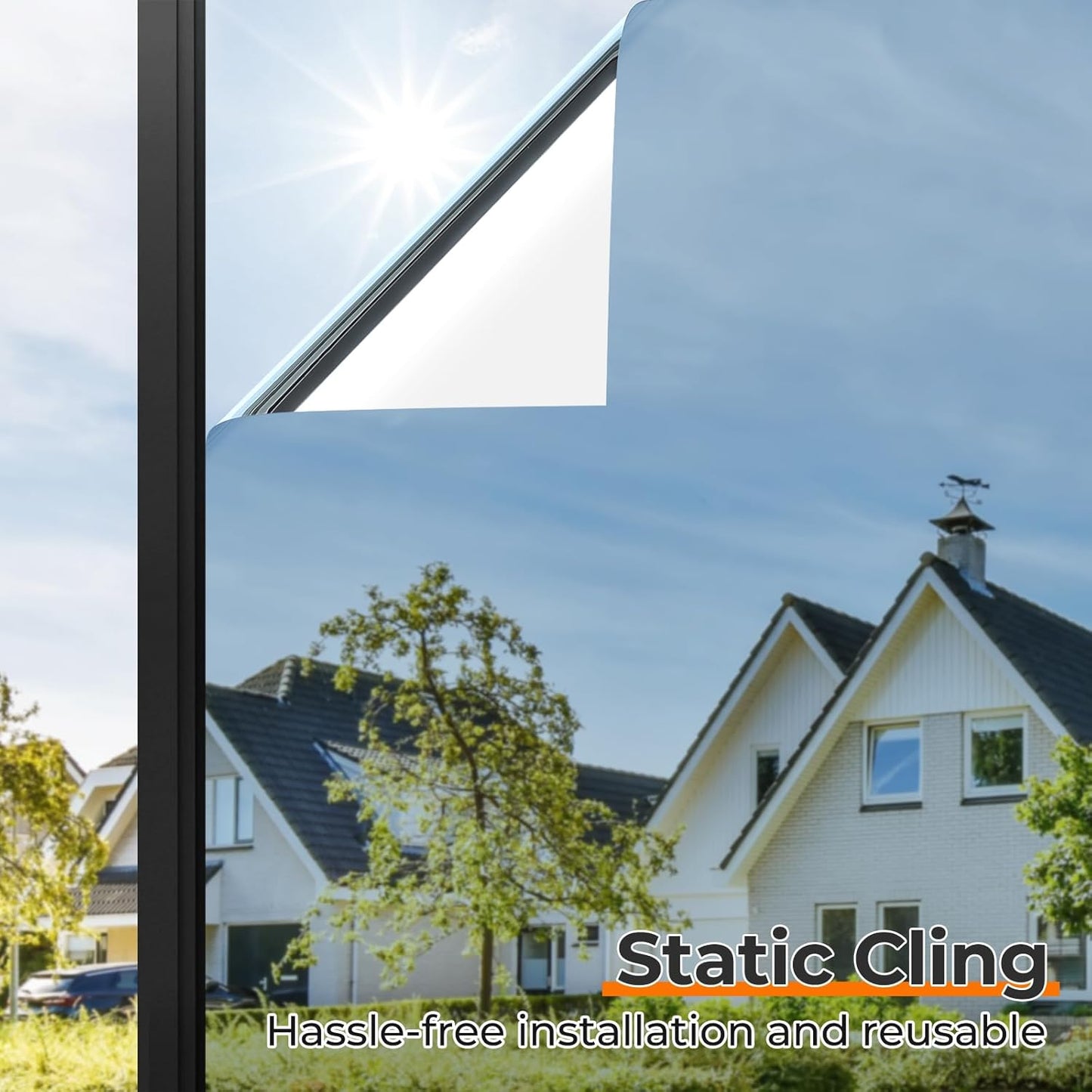 DOWELL Window Privacy Film, One Way Window Tint for Home, Static Cling Anti UV Sun Blocking Reflective Mirror Film, Heat Control See Out Not in Glass Tinting, Silver, 17.5" x 78.7"