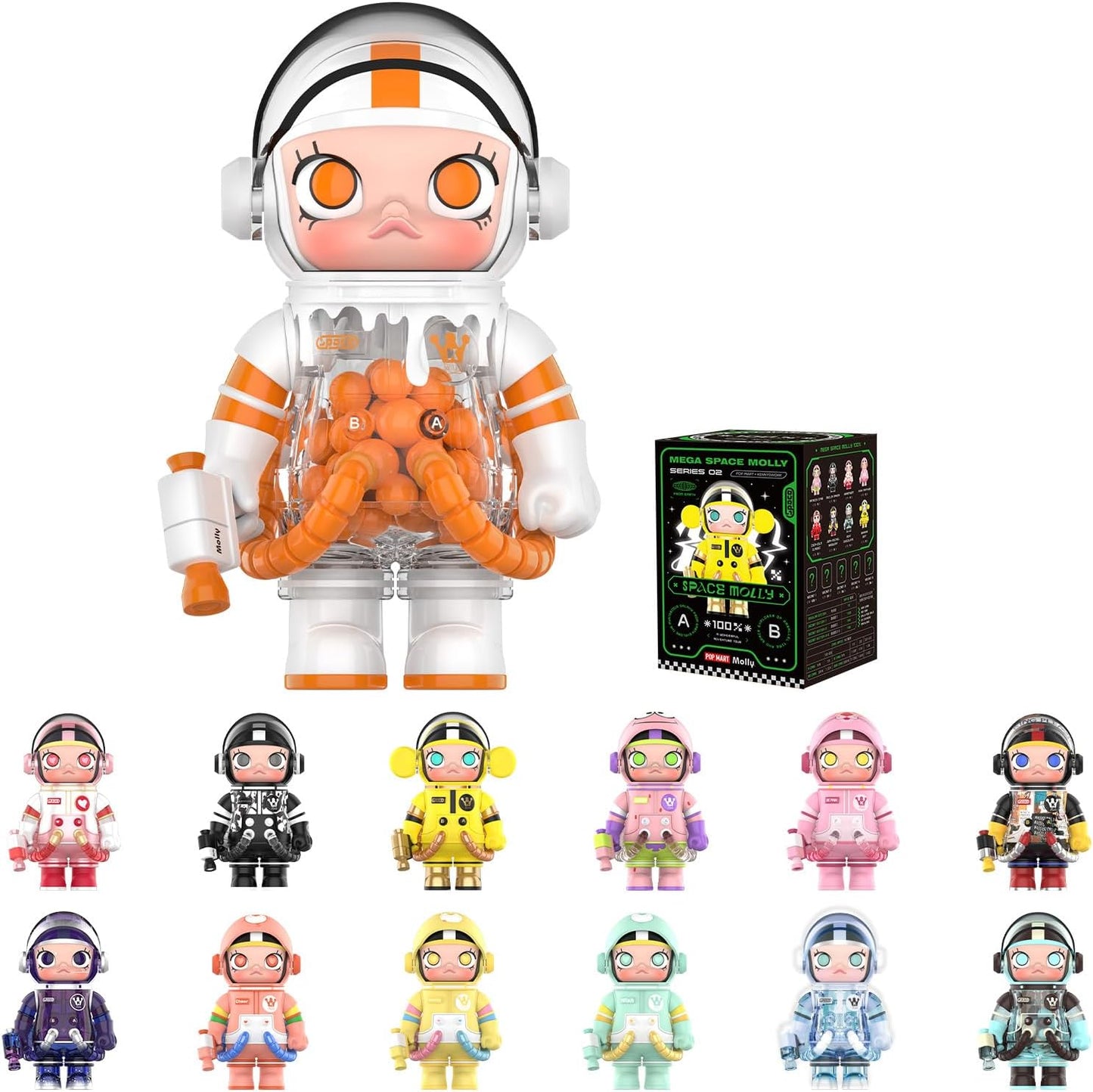 POP MART MEGA Space Molly 100% 2-B Blind Box Figures, Random Design Box Toys for Modern Home Decor, Collectible Toy Set for Desk Accessories, 1PC