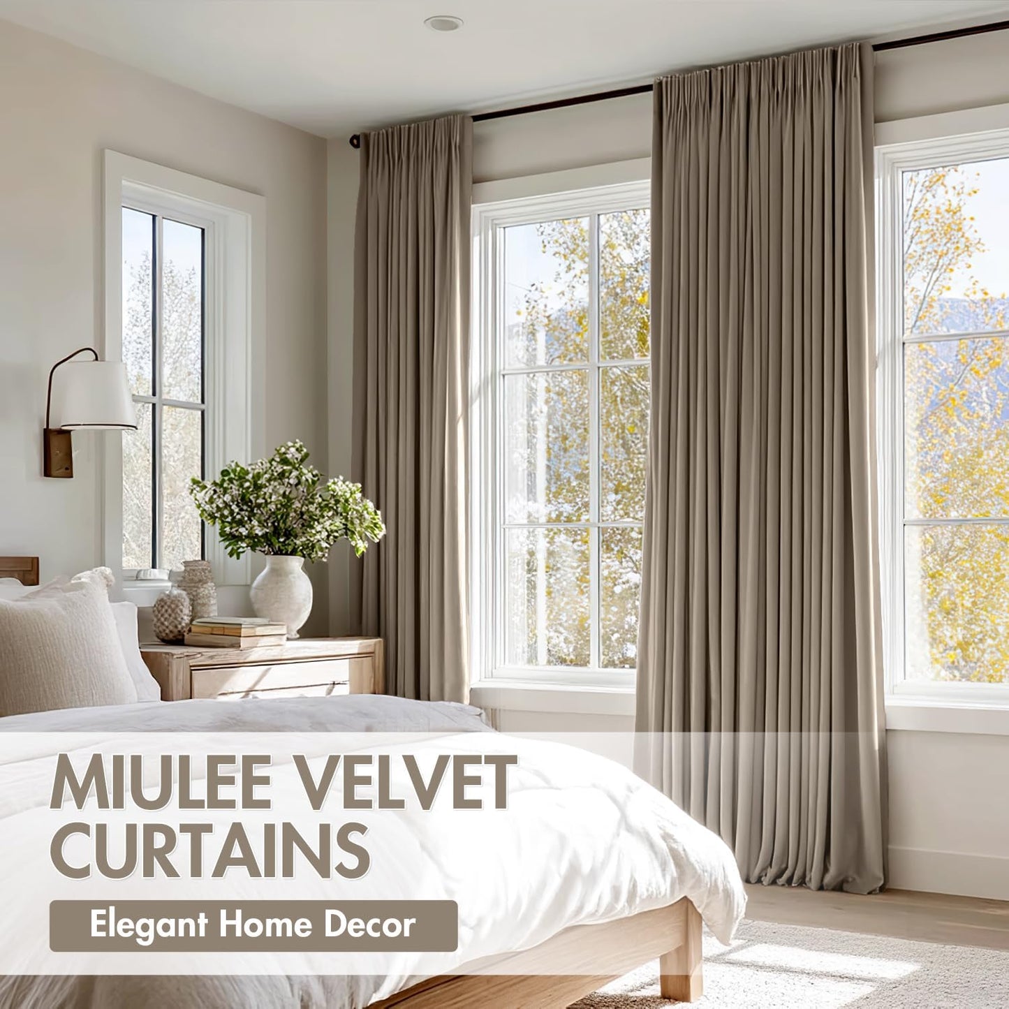 MIULEE Taupe Velvet Curtains Thermal Insulated Blackout Curtain Drapes for Bedroom Living Room Darkening 96 Inches Long Curtains Panels Rod Pocket Set of 2