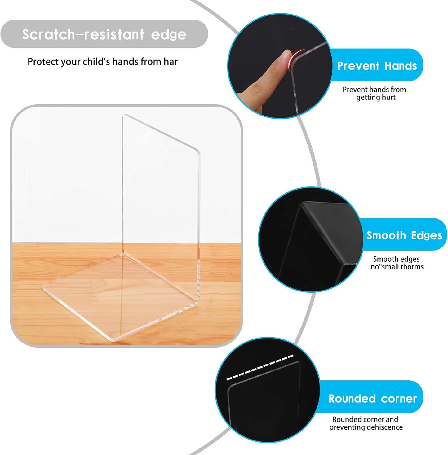 Lulonpon 8 Pieces Book Ends, Bookends, Books Stand, Books Stoppper, Clear Bookend for Shelves, Acrylic Book Ends for School, Library, Desktop Organizer ﻿