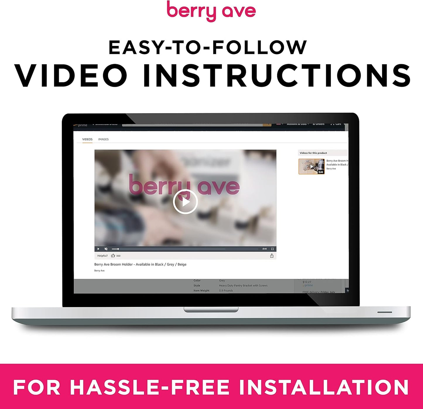 Berry Ave Broom Holder & Wall Mount Garden Tool Organizer- Kitchen, Closet, Garage & Laundry Room Storage With 5 Slots And 6 Hooks- Wall Holder For Broom, Rake & Mop Handles Up To 1.25” [Gray, 2 Pack]