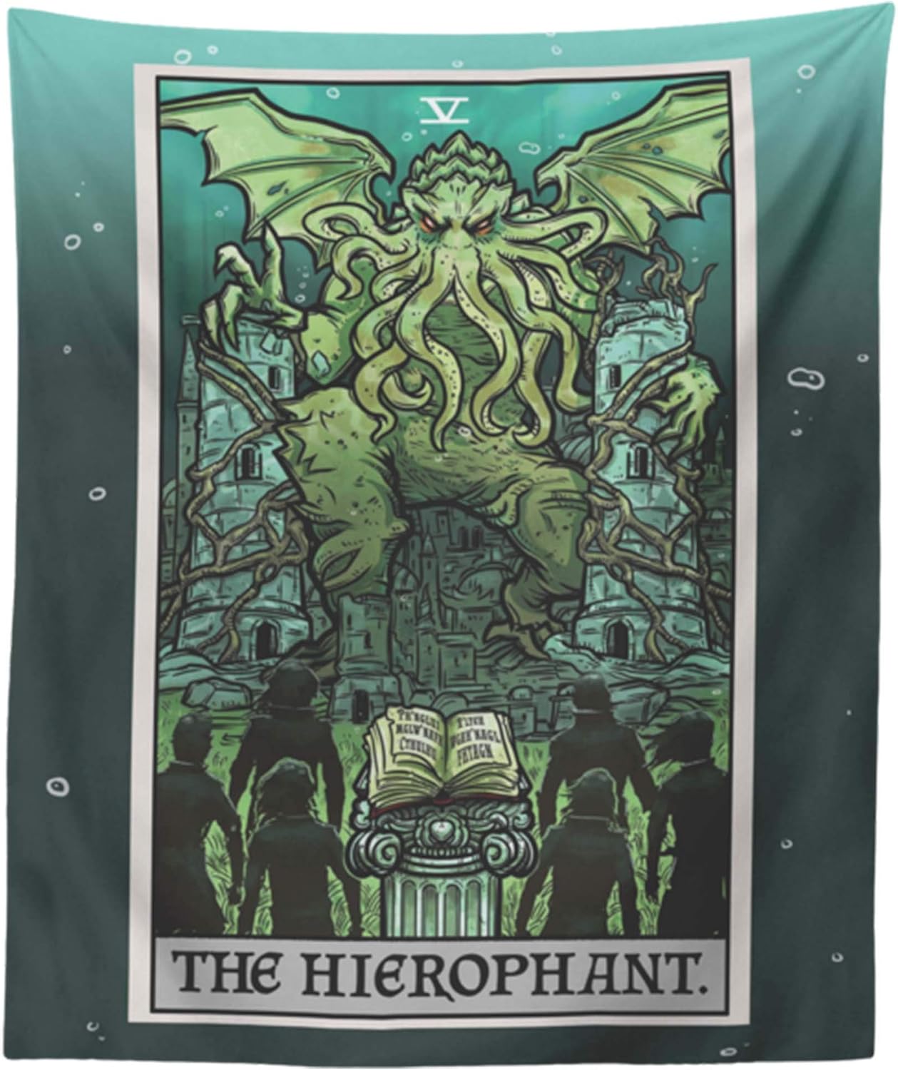 Cthulhu The Hierophant Tarot Card Wall Hanging H.P. Lovecraft Horror Home Decor Halloween Wall Art (80" x 68")