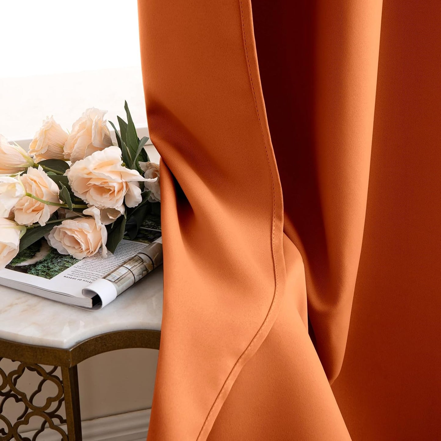 MIULEE 2 Panels Orange Back Tab Blackout Curtains 84 Inch Length for Living Room Bedroom Privacy, Rod Pocket/Pinch Pleated Fall Thermal Insulated Room Darkening Light Blocking Curtains 84 Inches Long