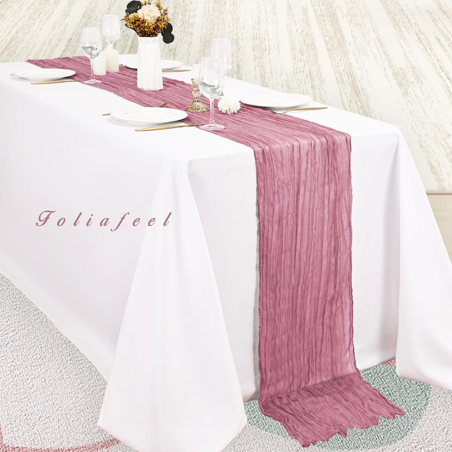 6 Pack Dusty Rose 10FT Cheesecloth Table Runner 20 x 120 Inch Long Rustic Gauze Fabric Cheese Cloth Table Runner for Wedding Bridal Baby Shower Table Decorations Boho Sheer Birthday Party Table Decor