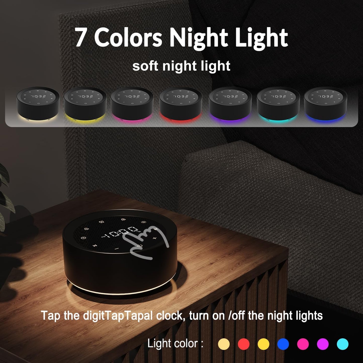 White Noise Sound Machine Alarm Clock 7 Colors Night Light Sound Machine for Adult/Baby 20 Soothing Sounds 31 Level Volume 6 Level Screen Brightness 5 Timer Set Memory Function Touch Control