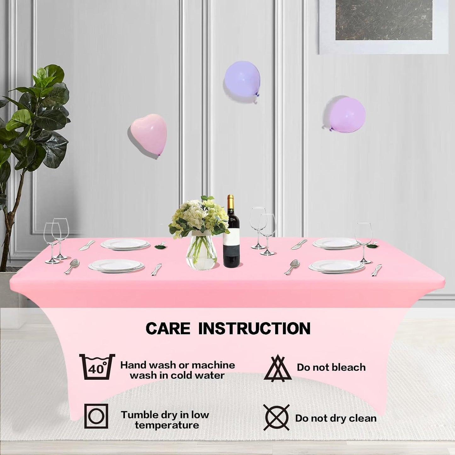 IVAPUPU 6FT Table Cloth for Rectangular Fitted Events Stretch Pink Table Covers Washable Cover Spandex Tablecloth Protector for Party, Wedding, Cocktail, Banquet, Festival