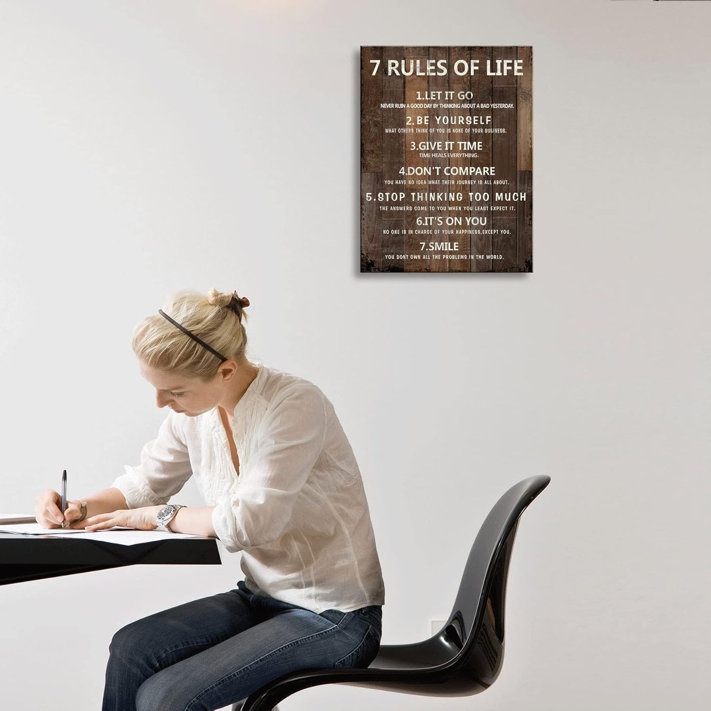 7 Rules of Life Wall Art Motivational Inspirational Poster Printed on Canvas Wall Decor for Living Room or Office Size11.5 x 15 Inch Framed Canvas Prints For Bedroom or Home Art Decoration Ready to