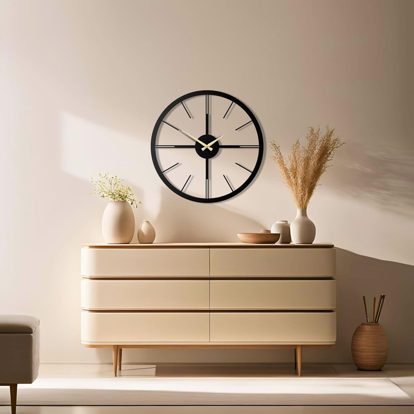 pluviart Rain Minimalist Metal Wall Clock, Modern Black Metal Wall Clock, Silent Non-Ticking Decorative Clock for Living Room, Kitchen, Office, Industrial-Style Wall Decor, Easy to Hang (26,8")