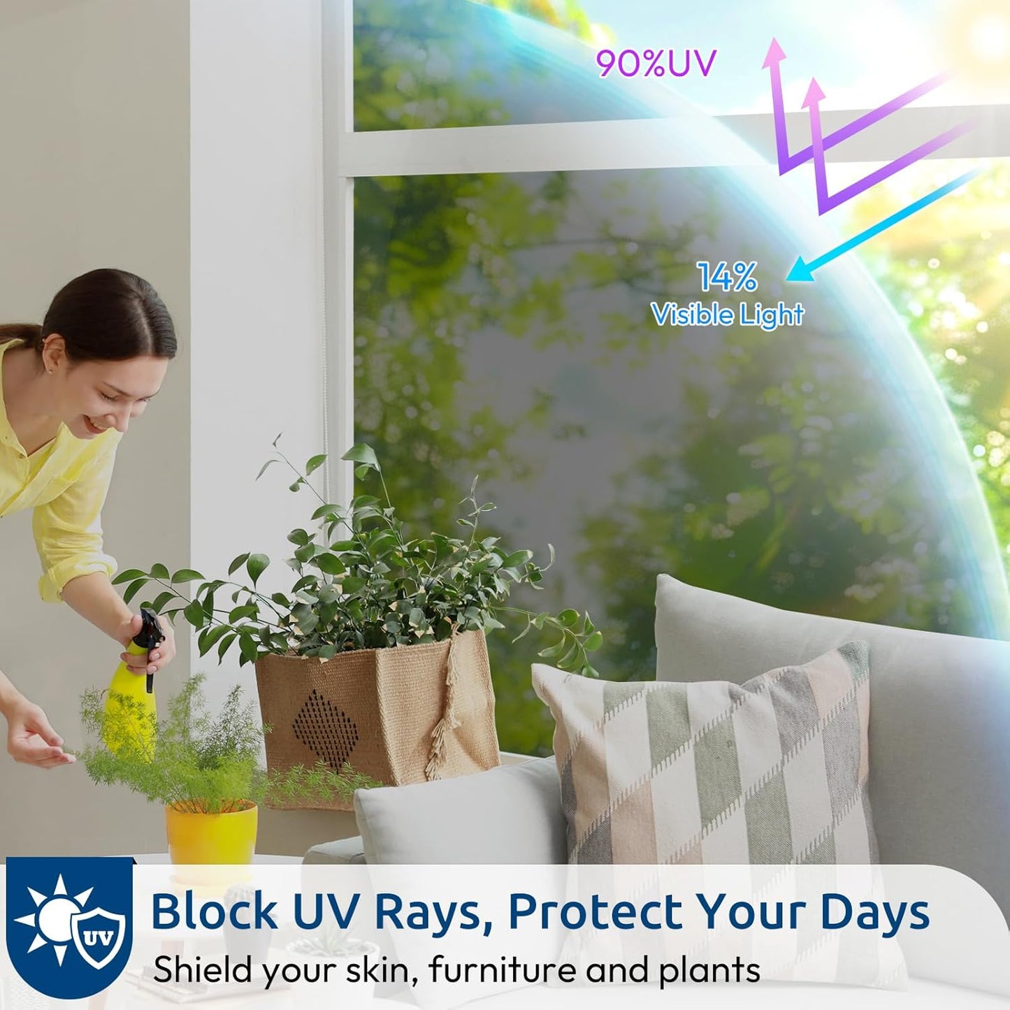 rabbitgoo Window Privacy Film One Way Window Tint for Home, Removable Reflective Heat Sun Blocking Anti UV Glass Door Covering, Mirror Tinting Film House Office, 35.4 in X 16.4 Feet, Black Silver