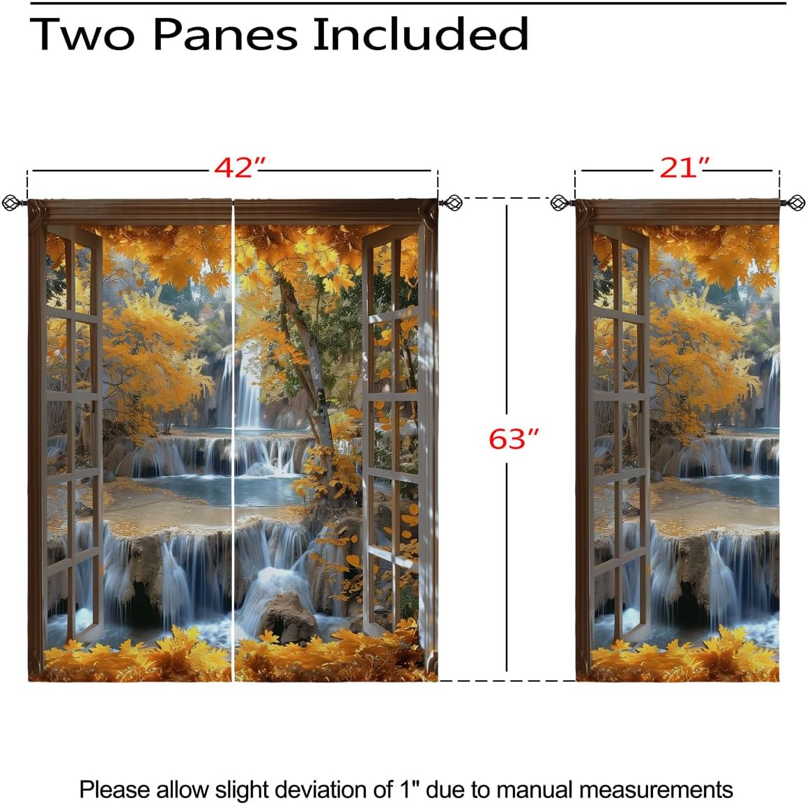Landscape Blackout Curtains for Girls Boys Teens Home Decor, Nature 3D Autumn Fall Forest Maples Grommet Thermal Insulated Drapes Darkening Window Curtain for Bedroom Living Room, 42 x 63 Inch