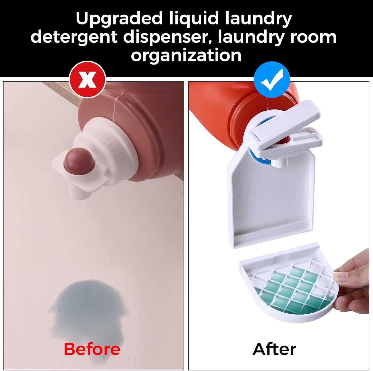 Laundry Detergent dispenser Cup Holder,Nozzle Upgraded Labor-Saving Switch Easily No More runny or Messy Laundry Detergent, Laundry Cup Holder and drip Tray room organization and storage