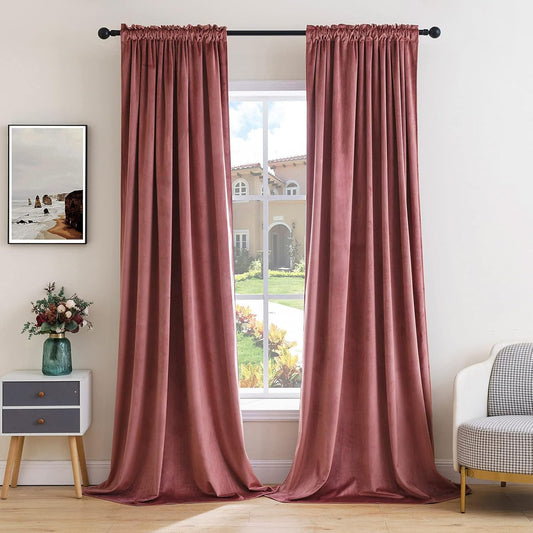 MIULEE Dusty Rose Pink Velvet Curtains Thermal Insulated Blackout Curtain Drapes for Bedroom Living Room Darkening 102 Inches Long Curtains Panels Rod Pocket Set of 2