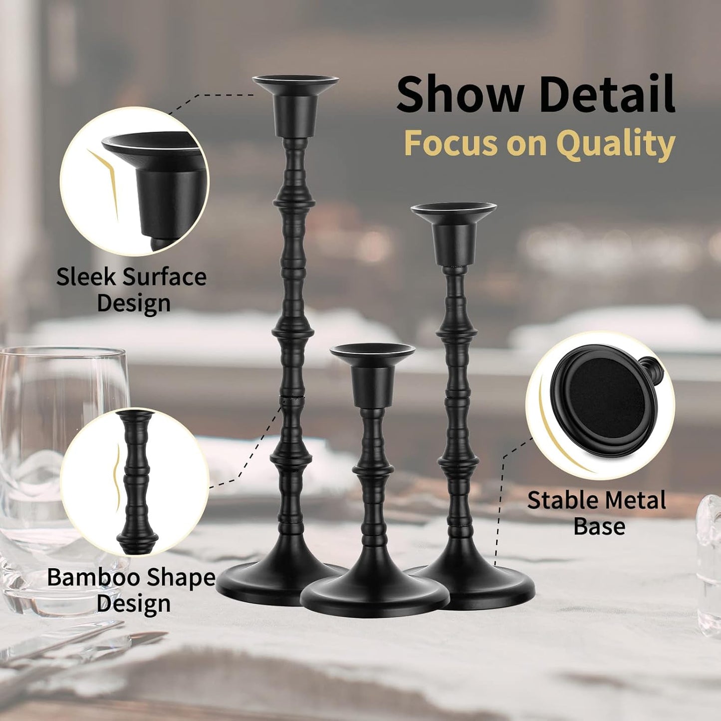 Nuptio Black Candlestick Holders Taper Candle Holders Bulk 6 Pcs Antique Iron Metal Candle Sticks Holders Tall Candle Holder Matte Table Decor for Halloween Kwanzaa Easter Valentines Shabbat