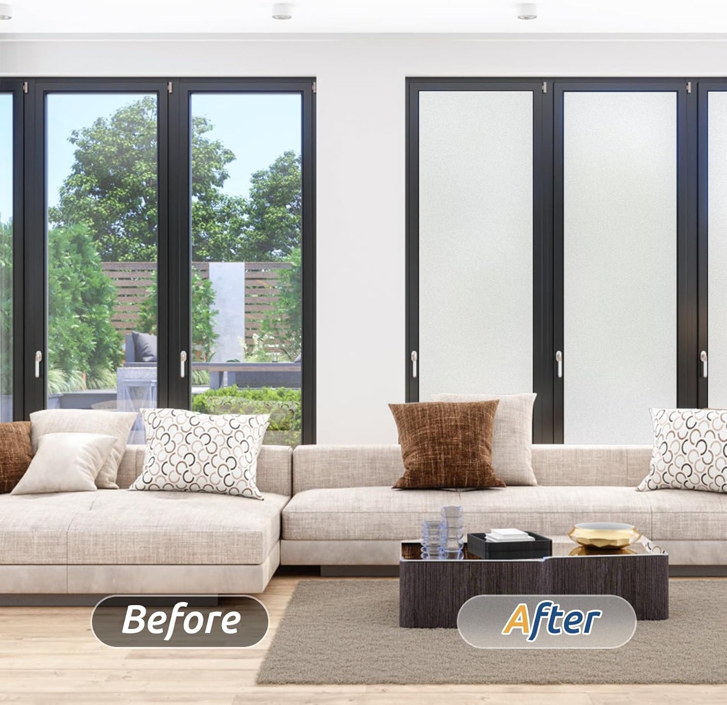 rabbitgoo Window Privacy Film, Frosted Glass Window Clings, Static Cling UV Heat Blocking Door Stickers for Home Bathroom, Removable Indoor Decal Coverings Day and Night, Pure, 11.8 x 118.1 Inches