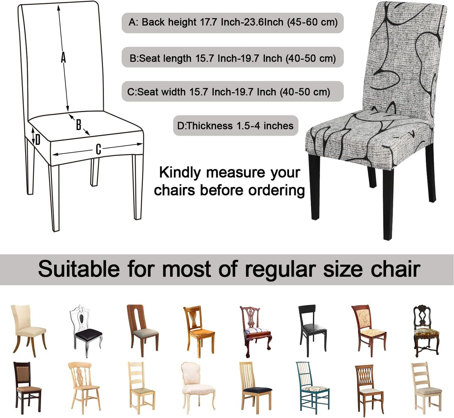 JQinHome Pattern Chair Covers for Dining Room Set of 4, High Stretch Removable Washable Parsons Chair Slipcover for Home Party Hotel Wedding Ceremony (4PCS, Lotus Gray)