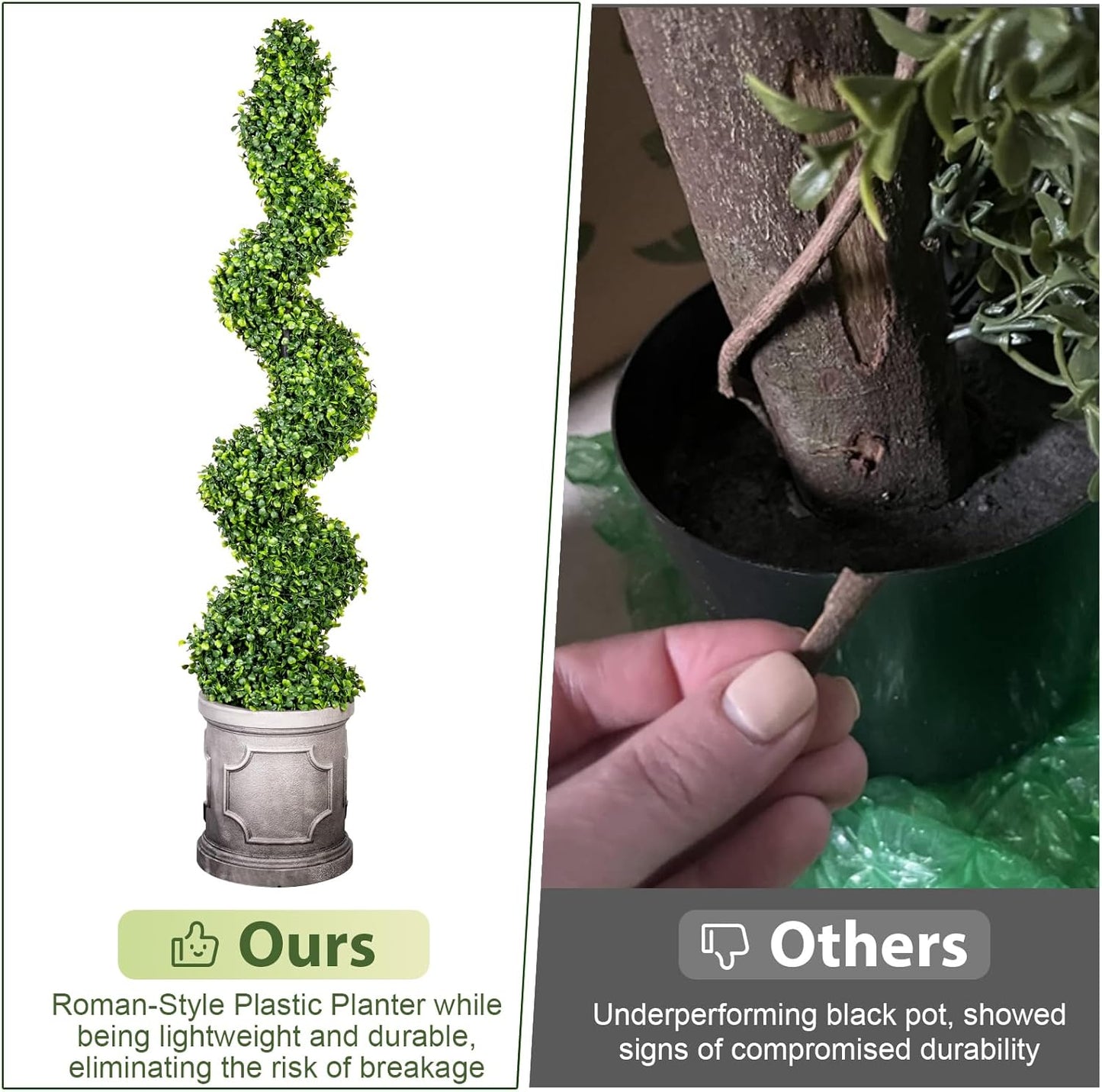 4FT Artificial Spiral Boxwood Topiary Trees with Antique-White Roman-Style Planter - Outdoor&Indoor Year-Round Garden, Porch, Entryway Decor (2 Pack)