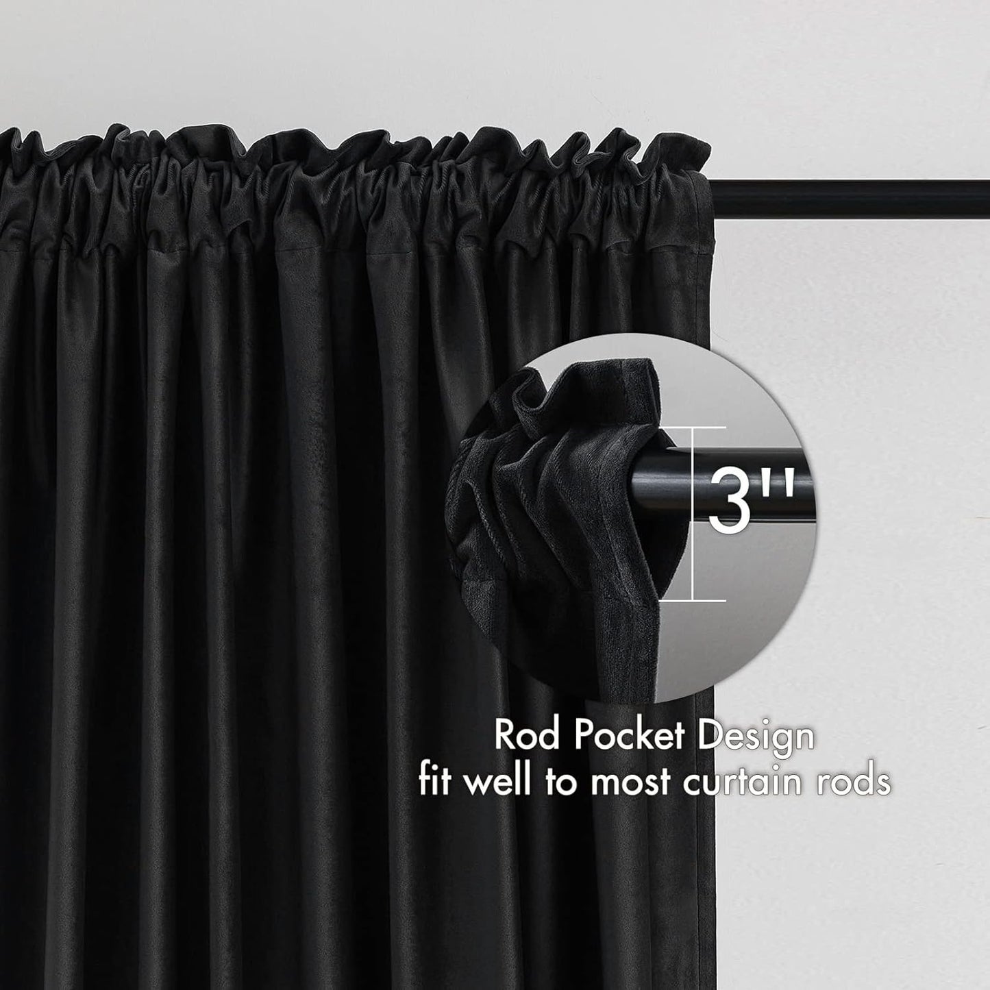 MIULEE Black Velvet Curtains Thermal Insulated Blackout Halloween Curtain Drapes for Bedroom Living Room Darkening 63 Inches Long Curtains Panels Rod Pocket Set of 2