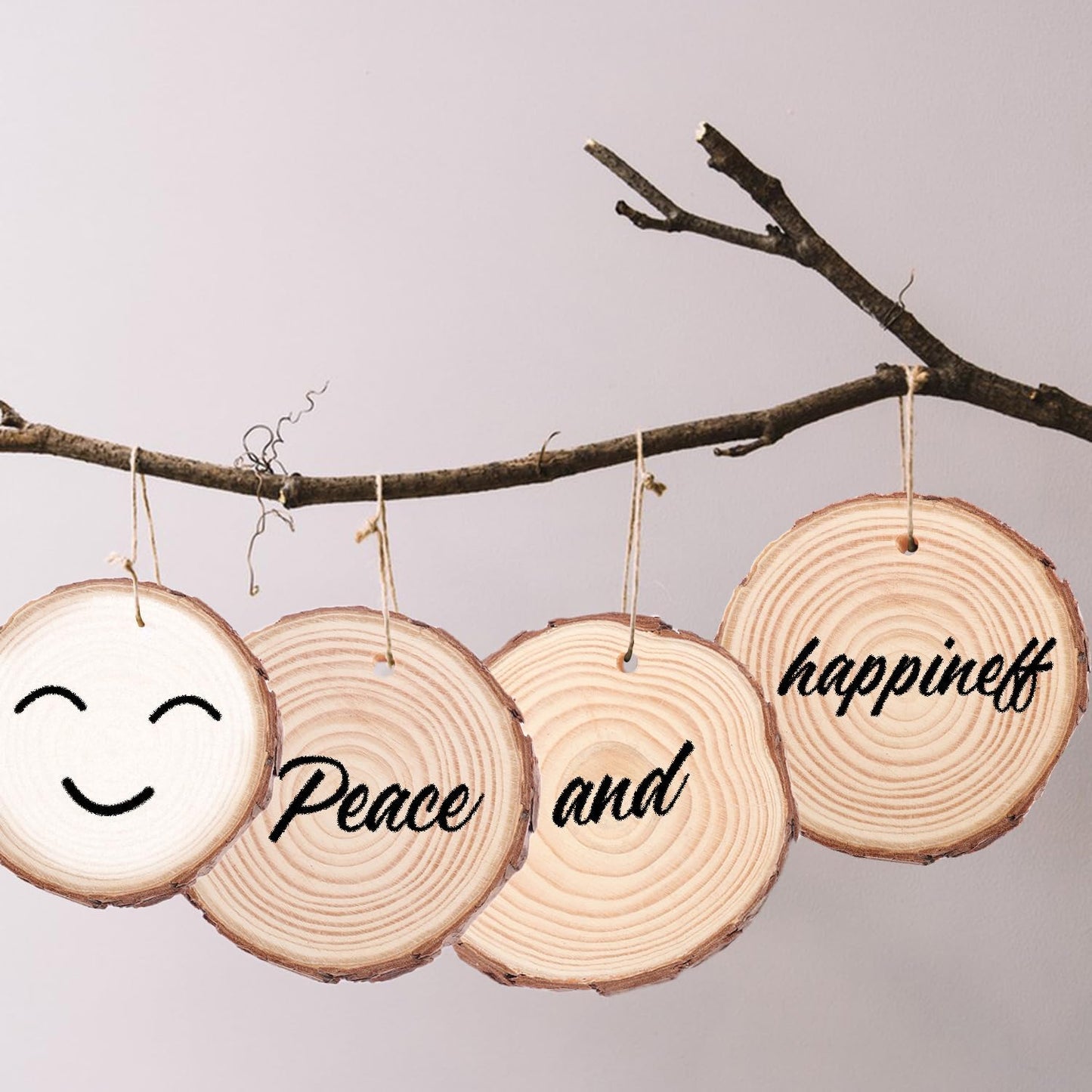 60 PCS 4 inch Unfinished Wood Slices with Hole, Natural Wood Slices, Predrilled with Hole Wood Slice for DIY Arts Craft Christmas Ornaments by GNIEMCKIN