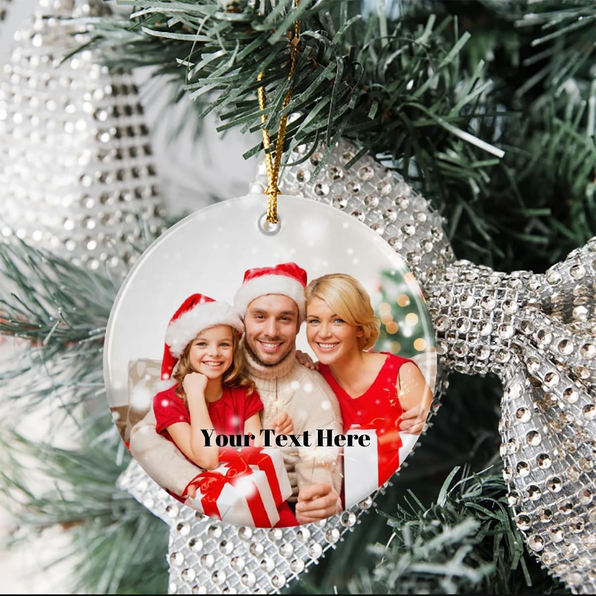 Personalized Christmas Ornaments with Photo and Text, Custom Ceramic Hanging Ornament with Picture for Christmas Tree, Customized Xmas Gift for Parents Family