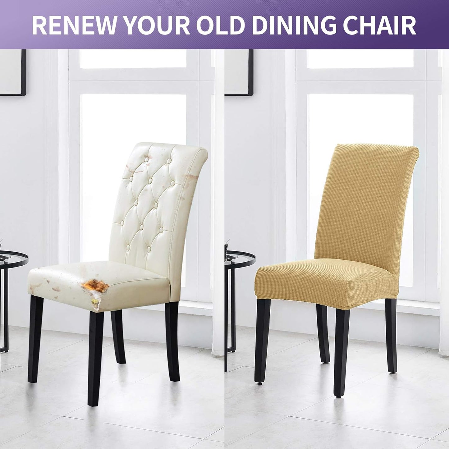 Joccun Chair Covers for Dining Room Set of 6,Dining Chair Slipcovers Stretch Dining Room Chair Covers Seat Protector,Washable Parsons Chair Cover for Home,Banquet(Parmesan,6 Pack)