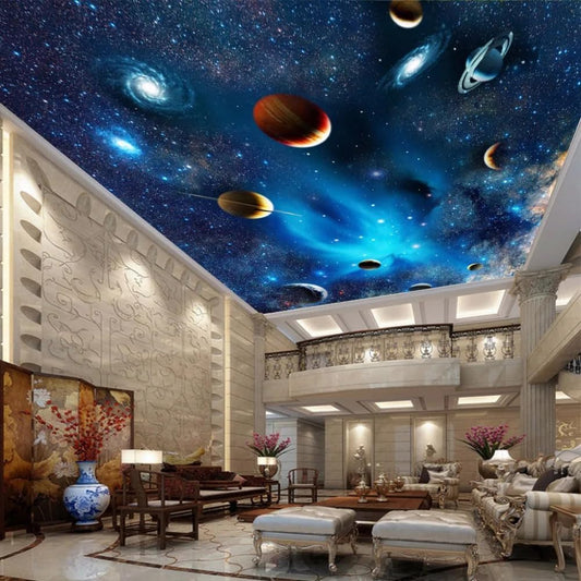Custom Galaxy Ceiling Wallpaper 3D Space Mural Peel and Stick Wallpaper Galaxy Planet Landscape Ceiling Wall Paper Living Room Wall Murals