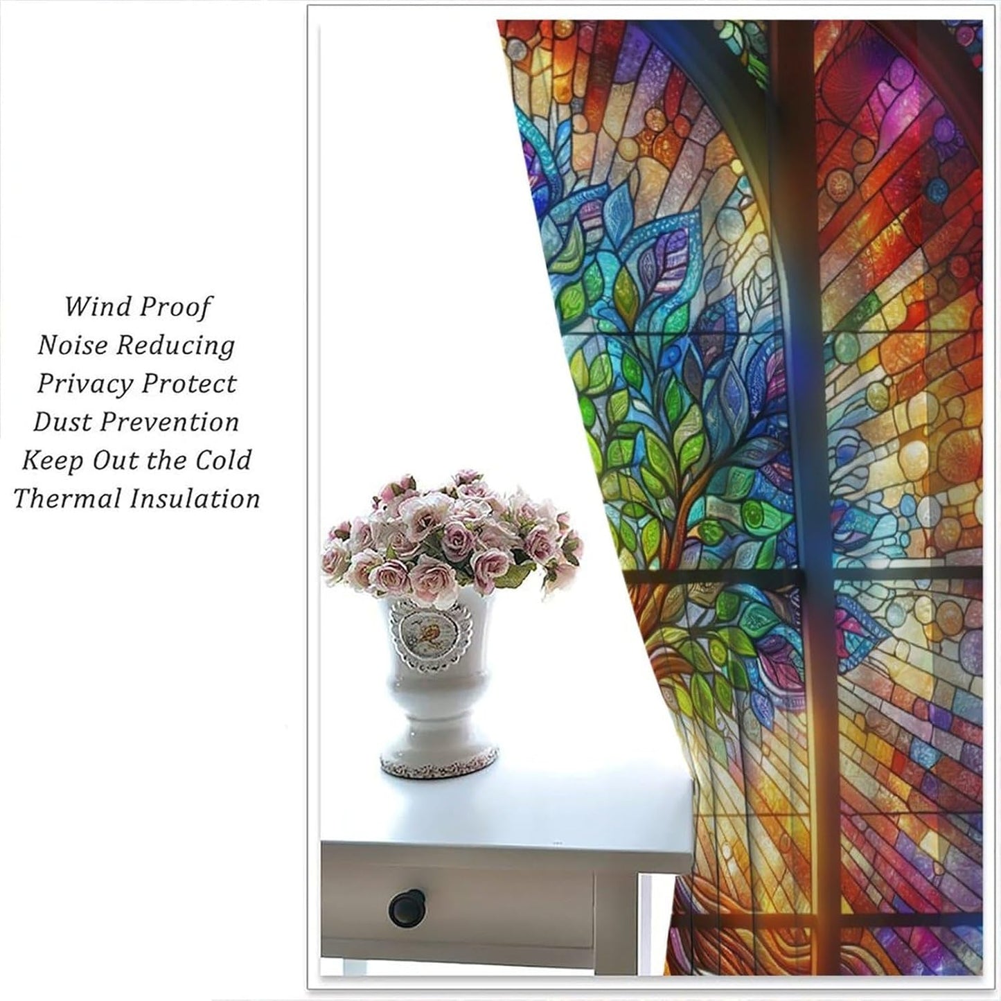 Stained Glass Curtains,Tree of Life Colorful Abstract Art Home Decor Drapes for Bedroom Living Room Kitchen Window Treatment 2 Panels Set Total Size 42" W X 45" L Inch