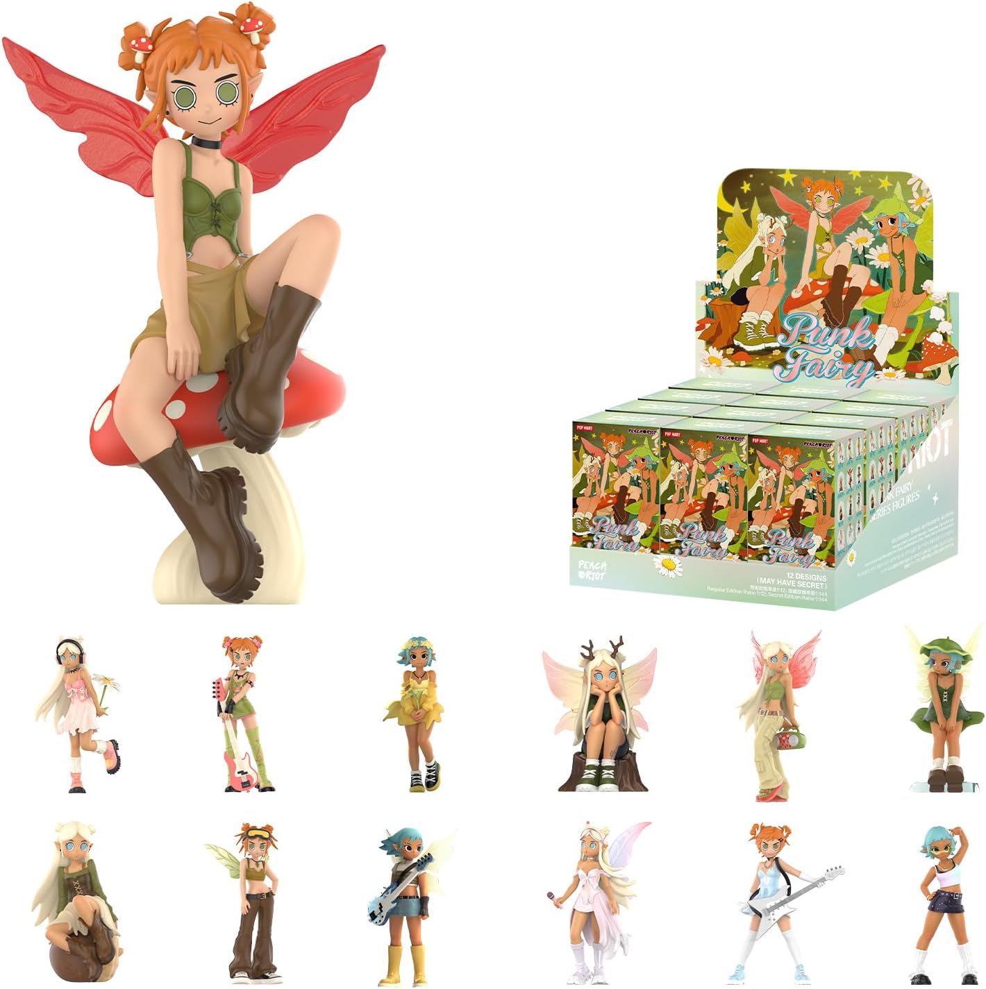 POP MART Peach Riot Punk Fairy Series Figures, 12PCs Peach Riot Blind Box Figures, Random Design Action Figures Collectible Toys Home Decorations, Holiday Birthday Gifts for Girls and Boys, Whole Set