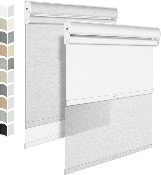 BERISSA Cordless Dual Roller Shades with Cassette Valance,Double Window Shades Blackout and Light Filtering Shades,Day and Night Roller Shades for Home Office Door.Striped Jacquard White.23 W x 48" H