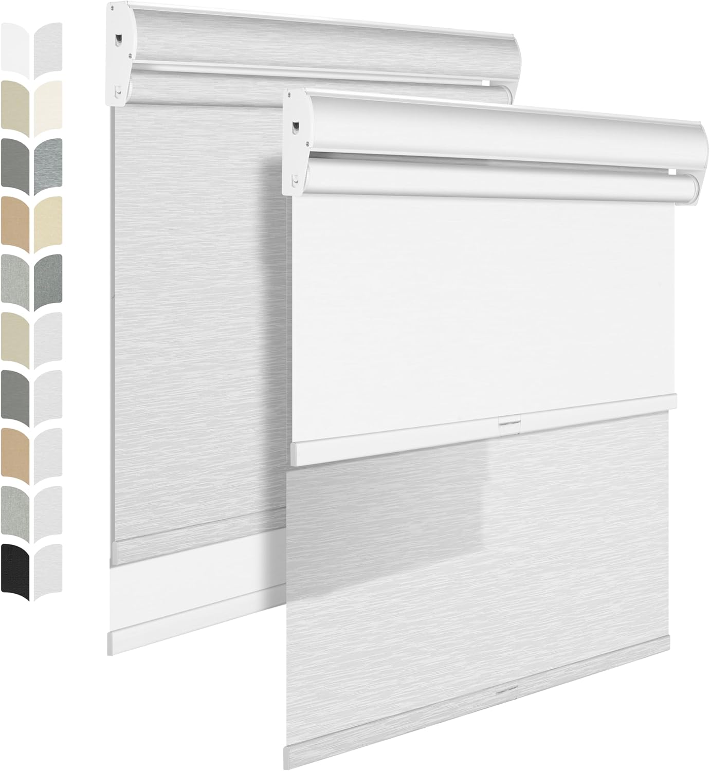 BERISSA Dual Roller Shades with Cassette Valance, Double Blackout and Light Filtering Shades for Home Office Doors. Striped Jacquard White. 42 W x 48" H