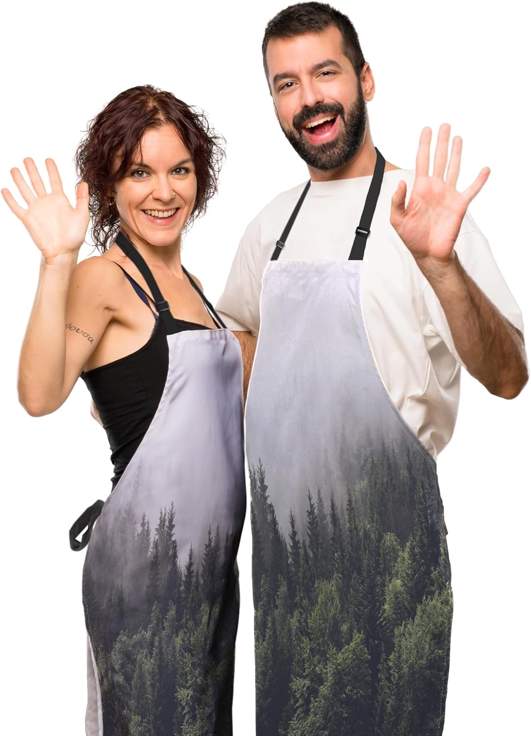 Garden Apron for Men Forested Mountain Slope in Low Lying Cloud Kitchen Aprons for Women for Kitchen Cooking Restaurant BBQ Painting Crafting Gardening 27” (W) x 31” (H), Waterproof Aprons