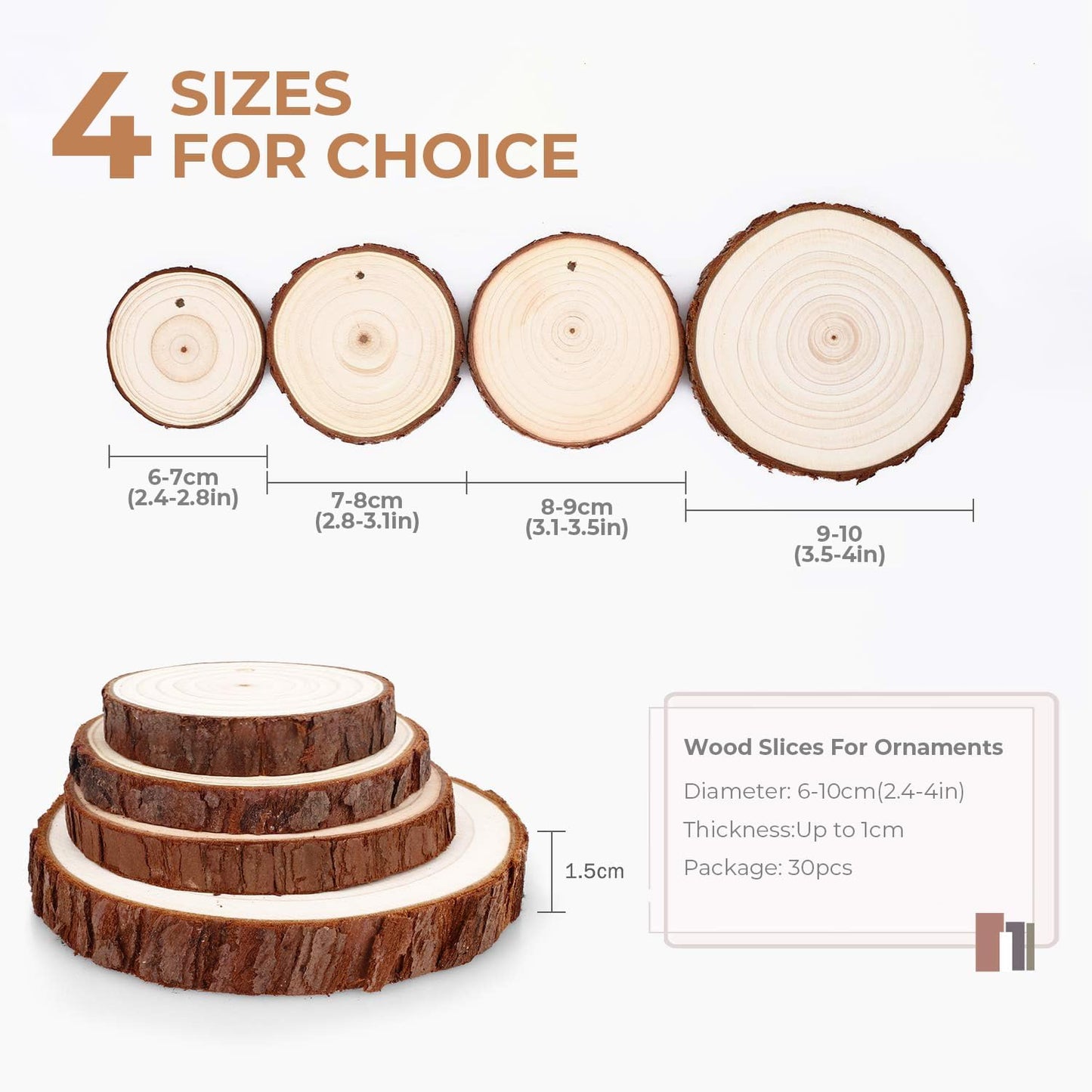 Wood Slices 30 Pcs 3.5-4 Inch Natural Wood Rounds Wooden Circles for Crafts Christmas Ornaments Unfinished Wood Kit with Predrilled Hole for DIY Arts Painting Centerpieces (3.5-4 inch)