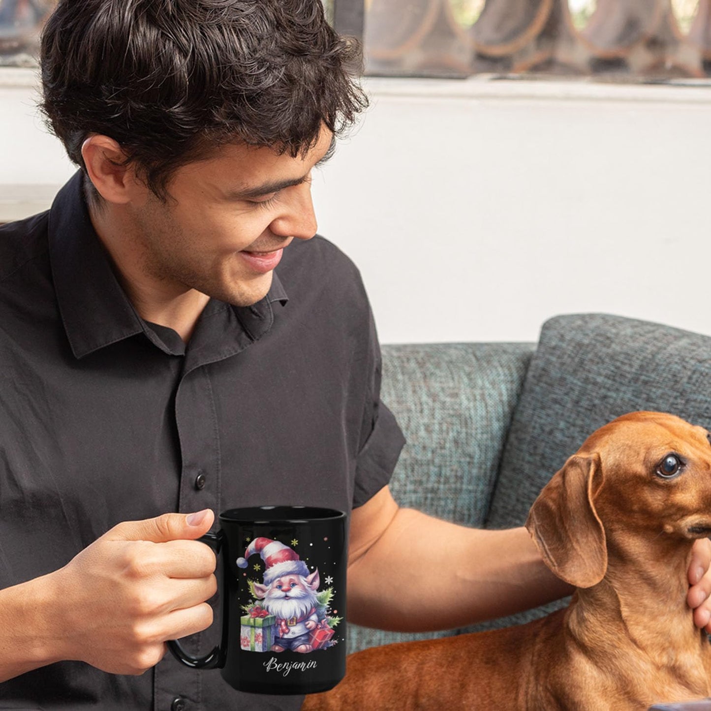 Cute Gnome And Gifts Design Mug, Customized Christmas Gnome Black Cup 11oz 15oz, Gnome Lover Coffee Mug With Custom Name, Gift For Children, Personalized Xmas Gnome Ceramic Cup