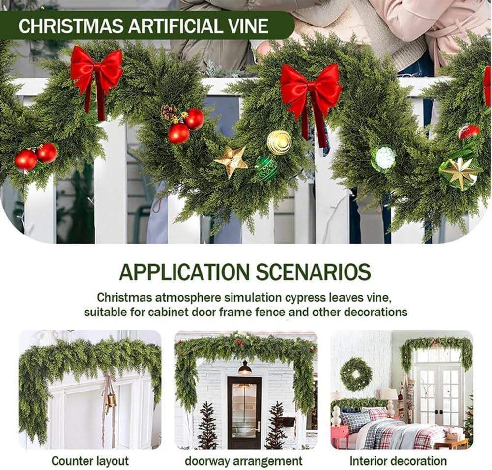 6 Ft Artificial Cedar Garlands – Real Touch Winter Greenery, Realistic Artificial Cedar Tree Christmas Pine Garland Decorations for Table Mantle Wall Indoor Fireplace Holiday Party (4ft, 1)