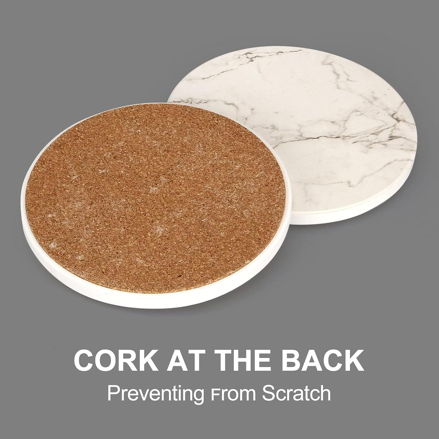 6 Pack White Marble Coaster Set with Holder Absorbent Drink Coasters Ceramic Cute Coaster Bar Dining Coffee Table Accessories Decor Gift Funny Cup Stone Modern Costers Cool Desk Beer Cork Coasters