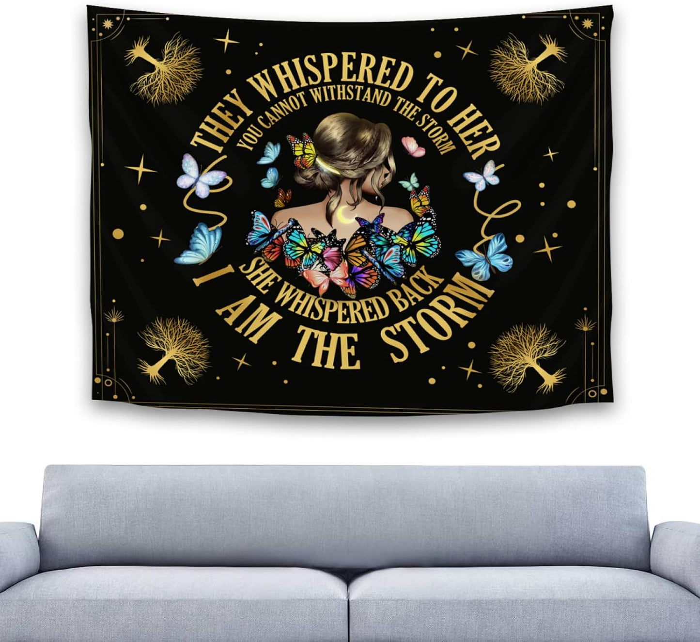 Inspirational Quote Tapestry Positive Motivational Uplifting Encouragement Gifts for Women Teens Girls,Inspirational Gift Wall Decor for Bedroom,They Whispered to Her You Cannot Withstand The Storm