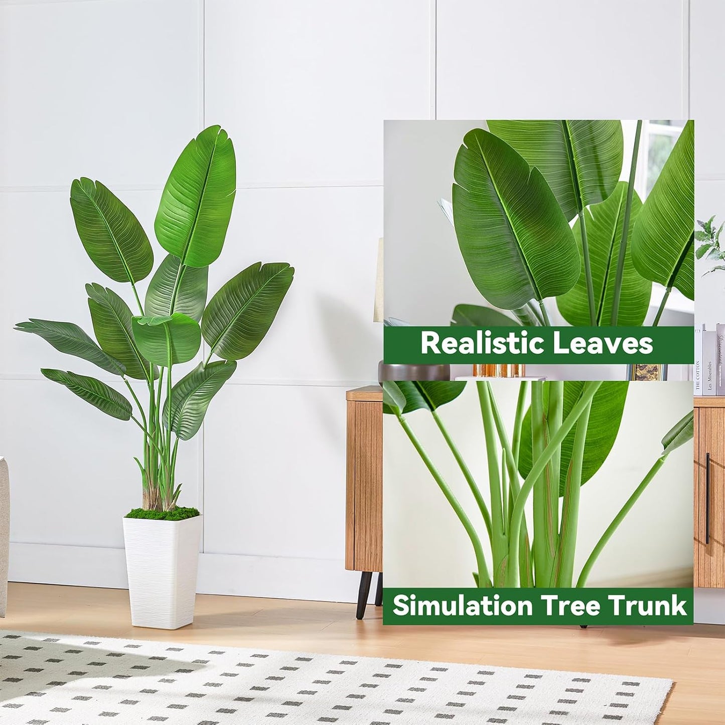 Lifelike Bird of Paradise Silk Artificial Plant Faux Banana Leaf Tree for Home Decor - Perfect Indoor Floor Plant with 9 Trunks (1, Black Planter, 5 FT)
