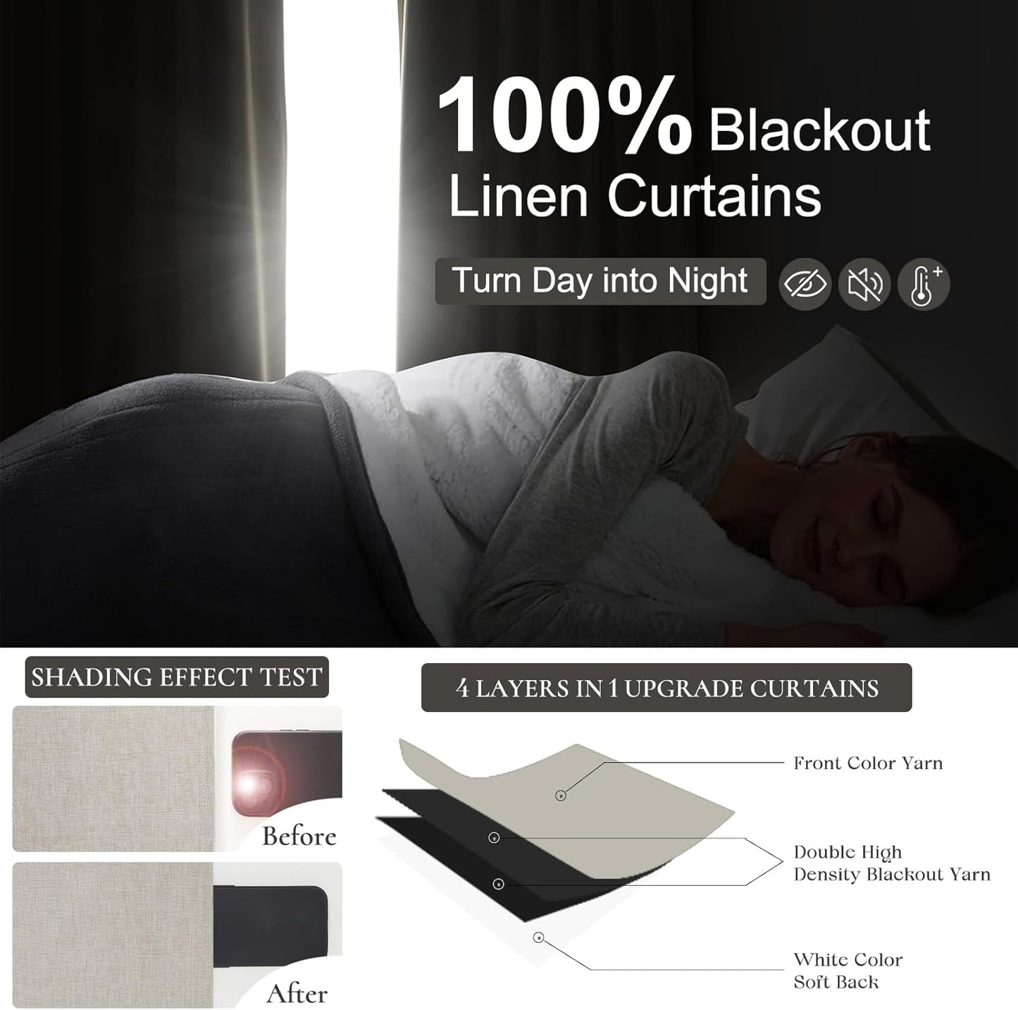 Curtains 60 Inch Length Wide Pinch Pleated Black Out Curtains 84 Inch Long for Living Room, Farmhouse Natural Linen Thick Burlap Boho Bedroom Heavy Insulated Window Drapes 60"W x 84"L x 2Panels