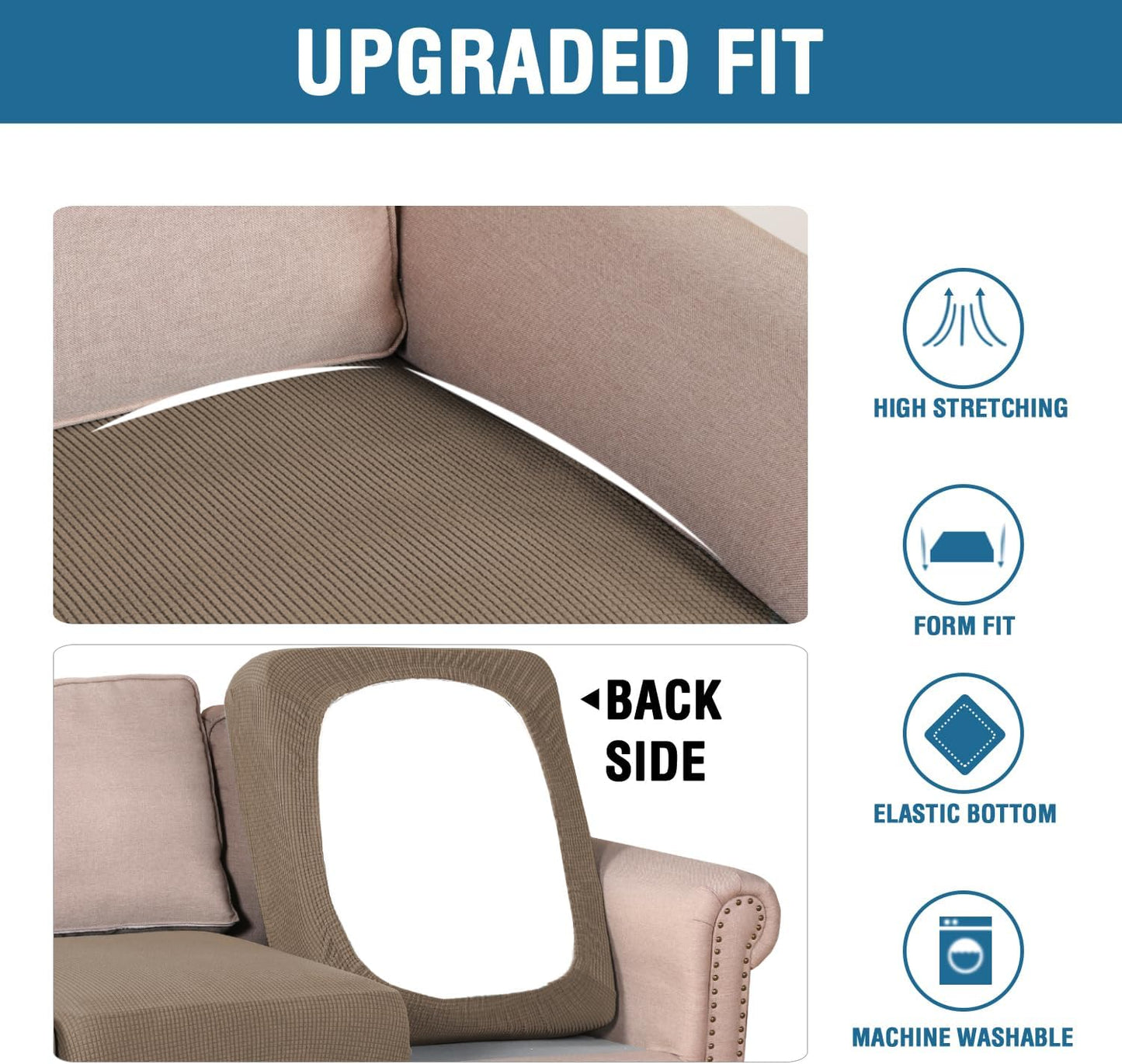 H.VERSAILTEX Super Stretch Individual Seat Cushion Covers Sofa Covers Couch Cushion Covers Slipcover Sets Thick Jacquard Textured Twill Fabric (1 Piece Chair Cushion Cover, Macchiato)