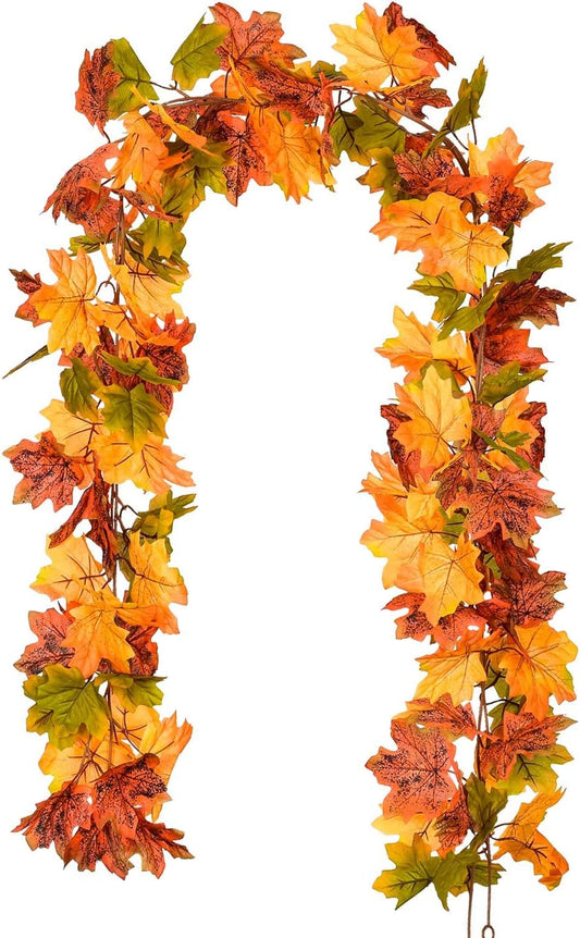 Lvydec 2 Pack Maple Leaves Fall Garland Clearance - 6ft/Strand Artificial Fall Foliage Garland Colorful Autumn Decoration for Home Wedding Party Thanksgiving