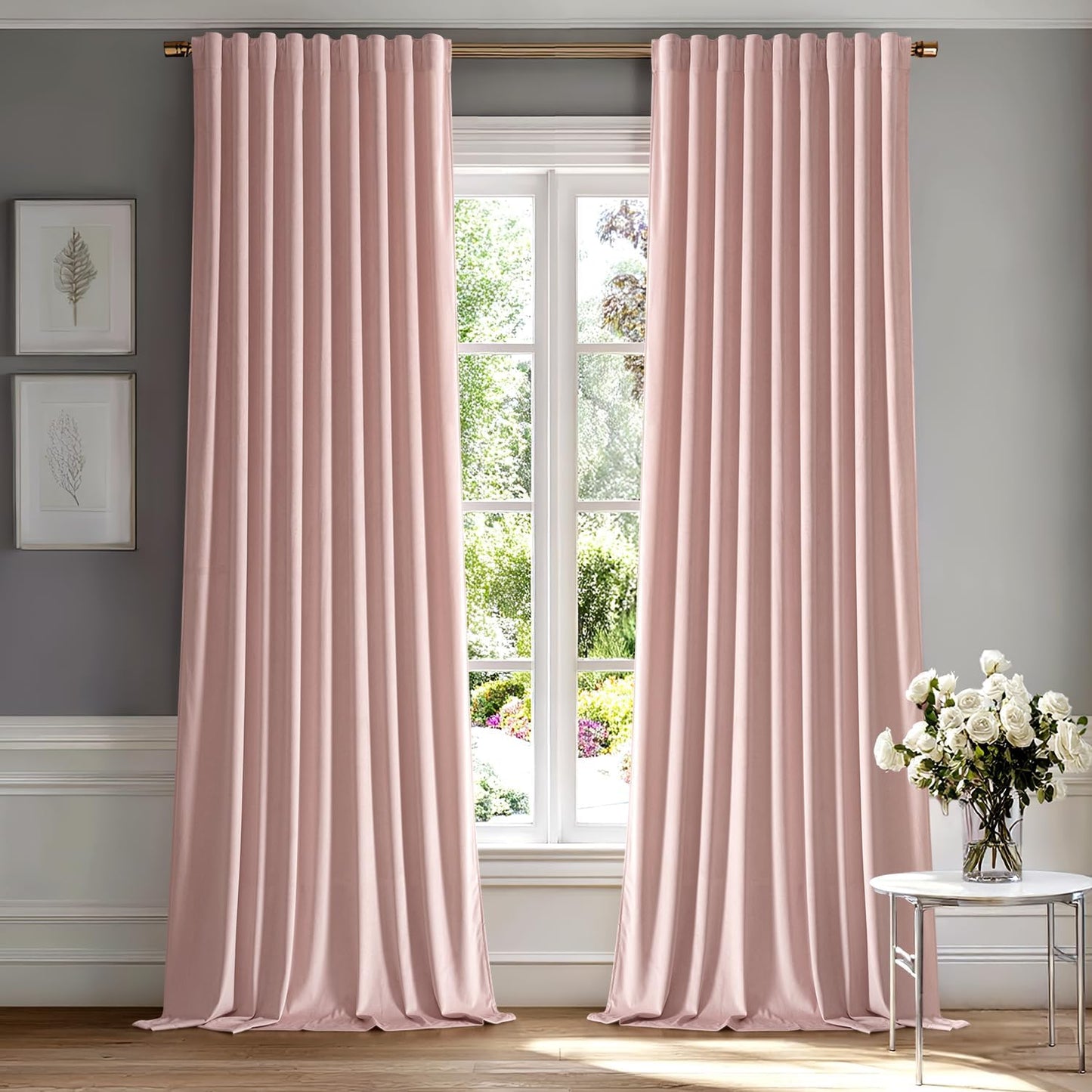 MIULEE Baby Pink Velvet Curtains 96 inches 2 Panels - Luxury Room Darkening Window Drapes for Bedroom Living Room Thermal Insulated Super Soft Blackout, Back Tab Rod Pocket Pinch Pleated, W52 x L96