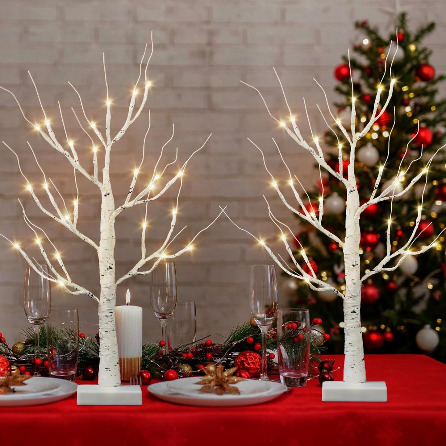 Christmas Decorations Indoor,2 Pack 2 FT White Lighted Birch Tree with Led Lights,Christmas Tree Decorations,Table Top Decor for Home Hanging Ornaments Halloween Valentines,Battery Operated