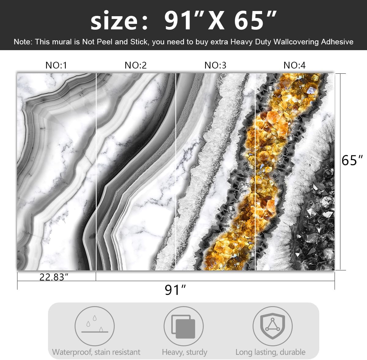 -Black and Gold Marbled Fabric Wallpaper Living Room Abstract Art Bedroom Bathroom Wall Mural- 91"x65"（ not Peel and Stick）