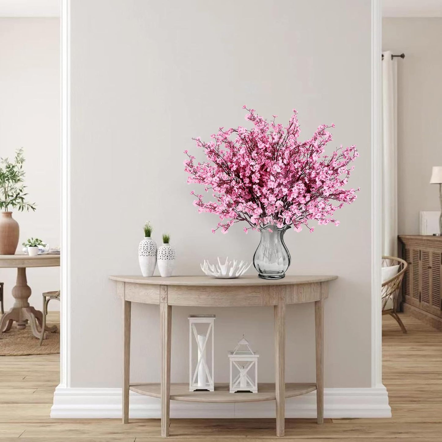 Sggvecsy 10 Pcs Babys Breath Artificial Flowers Gypsophila Bouquets Bulk Real Touch Fake Silk Flowers for Home Wedding DIY Floral Arrangement Kitchen Table Centerpiece Festival Decoration (Pink)