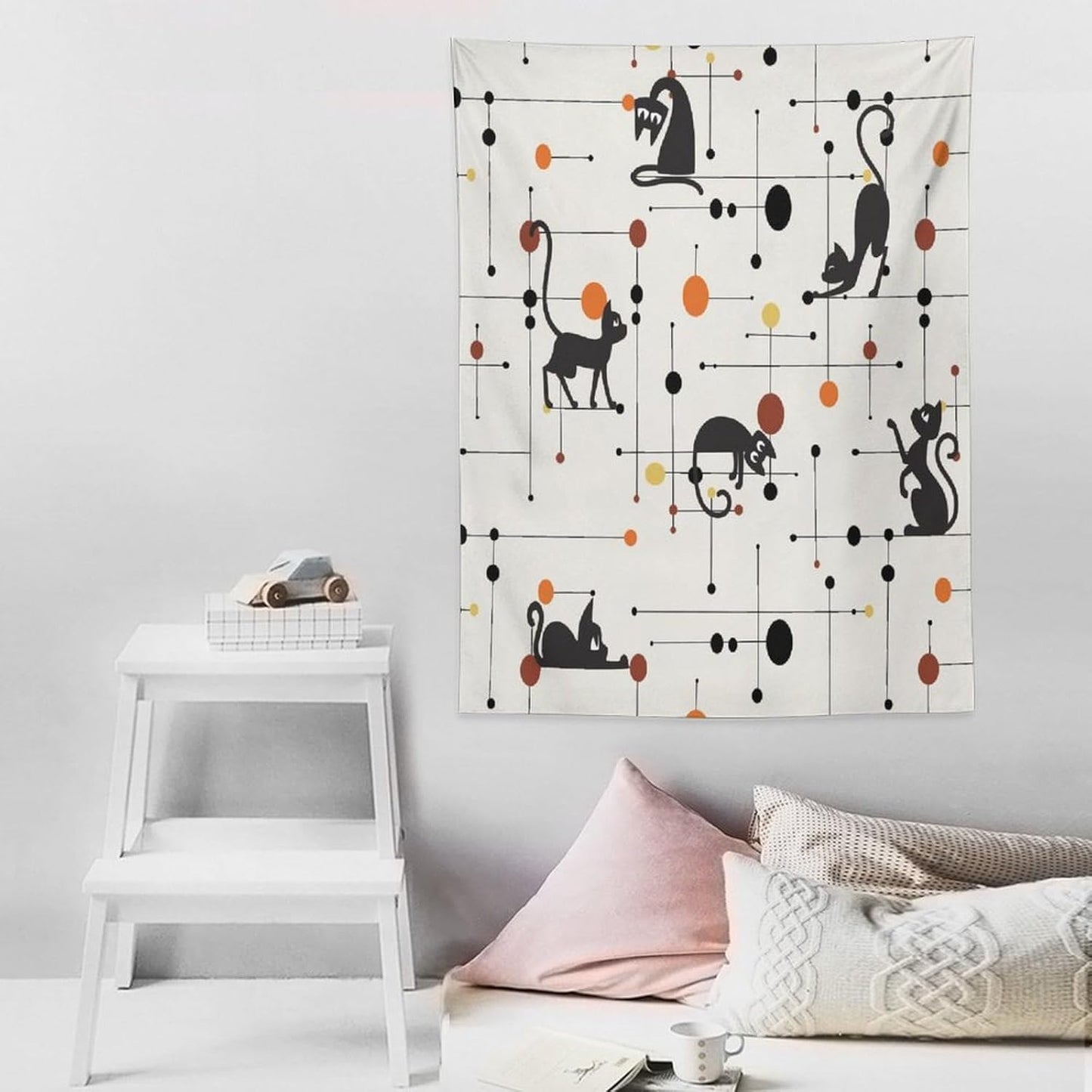 ICMOLYYENLO Abstract Cat Tapestry, Medieval Abstract Atomic Star Cat Vintage Home Wall Hanging Art Tapestry for Bedroom Living Room Dormitory 60x80 Inch