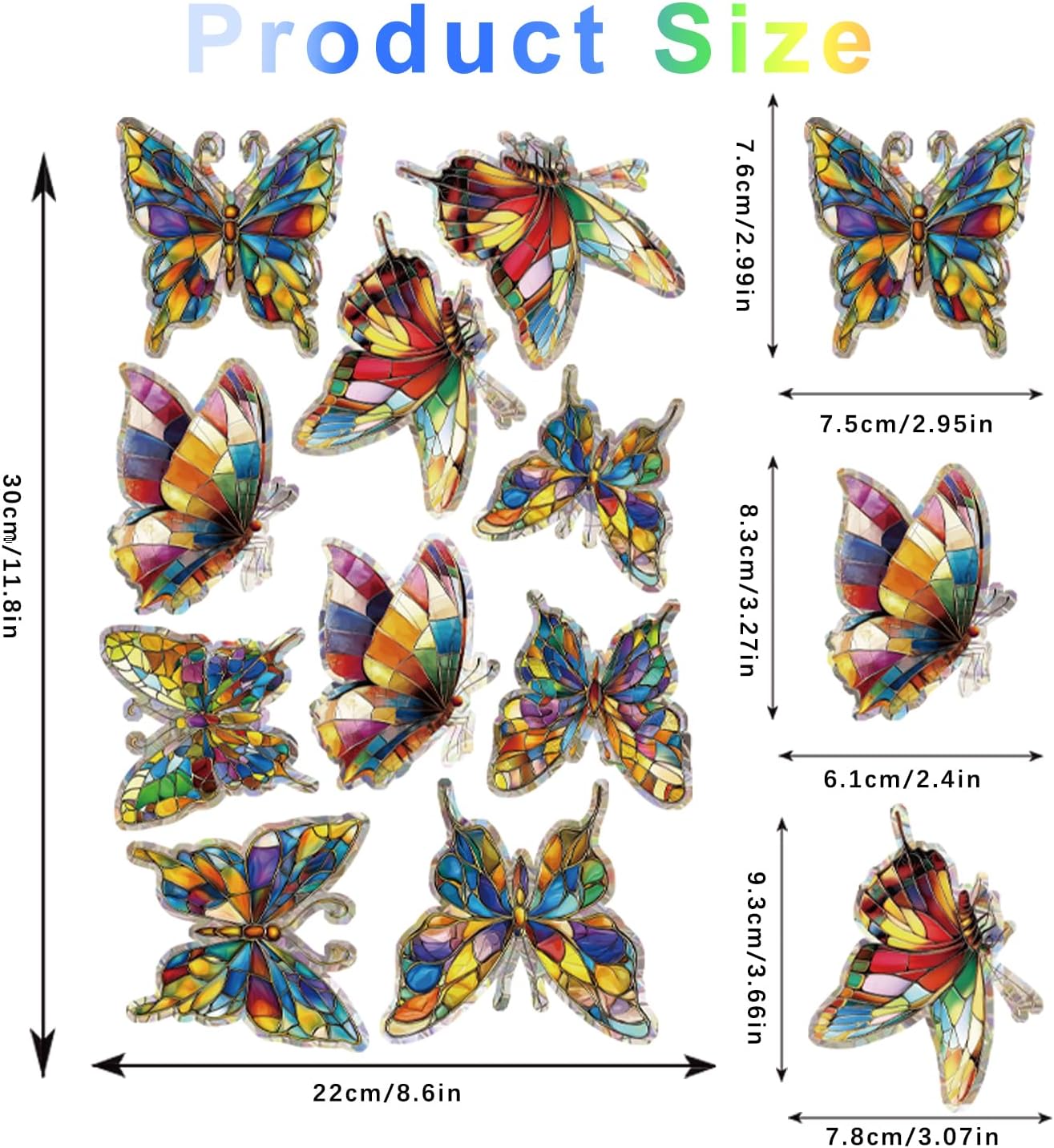 20pcs Window Decals for Bird Strikes, Anti Collision Window Clings, Rainbow Reflection Window Sticker, Butterfly Style Sun Catcher Stickers for Glass Windows