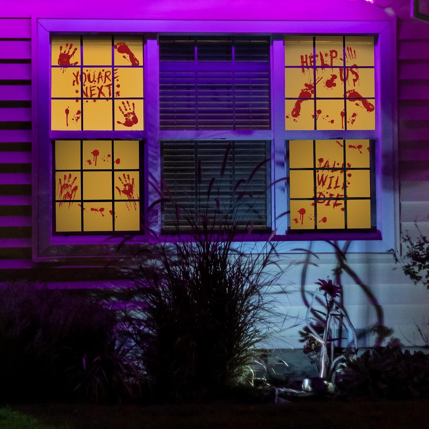 Halloween Clings- Bloody Handprint Footprint Floor Stickers, Scary Halloween Party Decor for Windows and Cars, Indoor/Outdoor Use - 12 Sheets