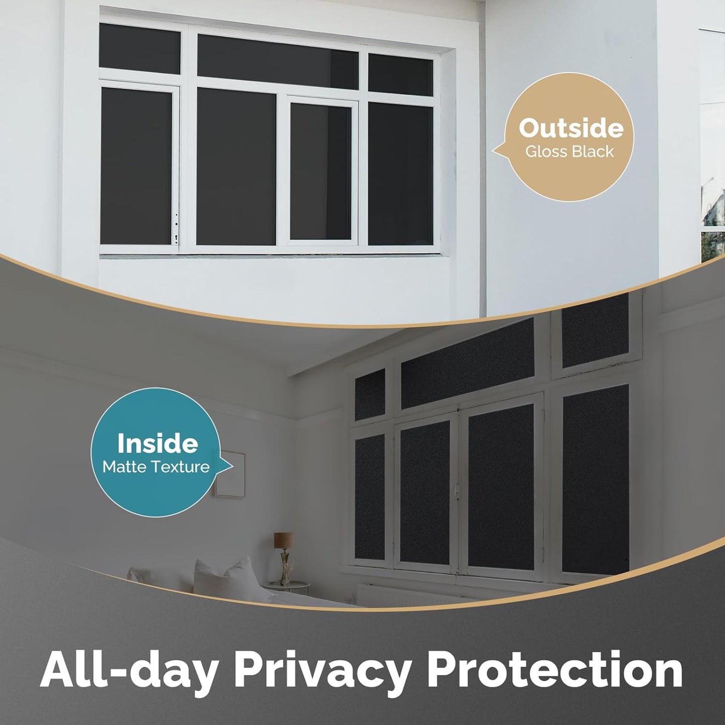 DOWELL Blackout Window Film, 100% Light Sun Blocking Static Cling Frosted Privacy Film for Glass, Heat Control Removable Window Tint, Room Darkening Cover for Day Sleep, Black, 17.5" x 157.5"